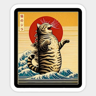 Catzilla Funny Cat Vintage Japanese Art Cat Owner Cat Lover Sticker